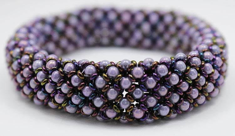 Pink/Black Chenille Stitch Glass Bead Bracelet 8